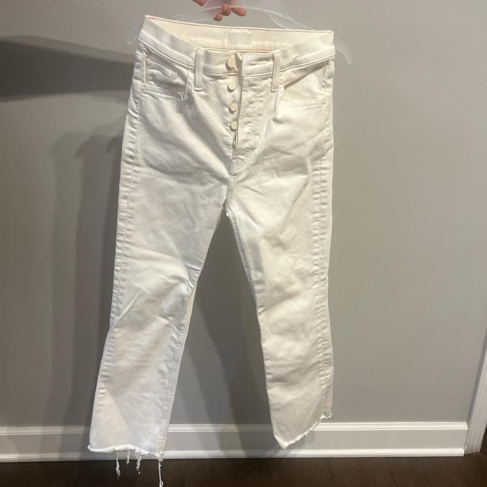 MOTHER White Ankle Fray Jeans